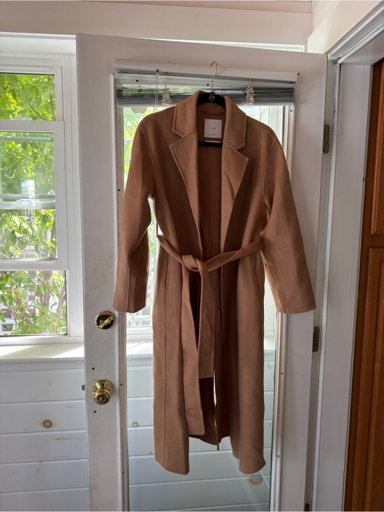 Mango Jackets & Blazers - Mango Wool-Blend Camel Belted Long Coat - Women